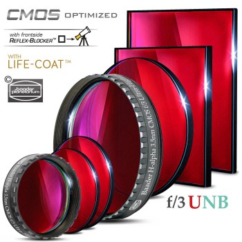 Filtre photo mono-bande Hα (H-alpha) 3,5nm UNB F/3 - 50x50mm carré non monté - Baader